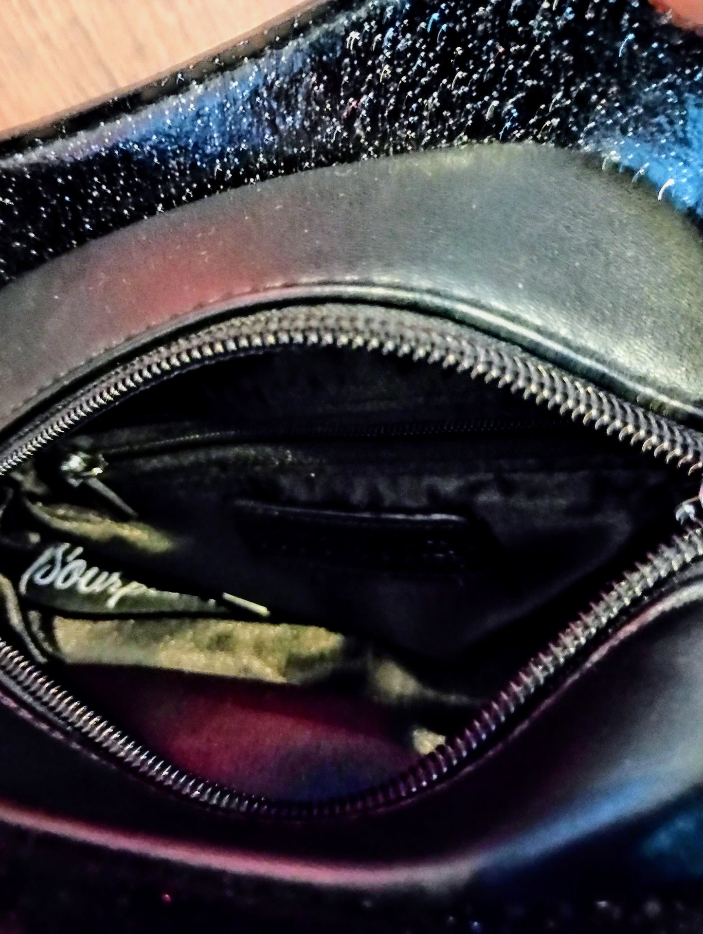 Sourpuss Laughing Black Cat Sparkle Handbag/Purse