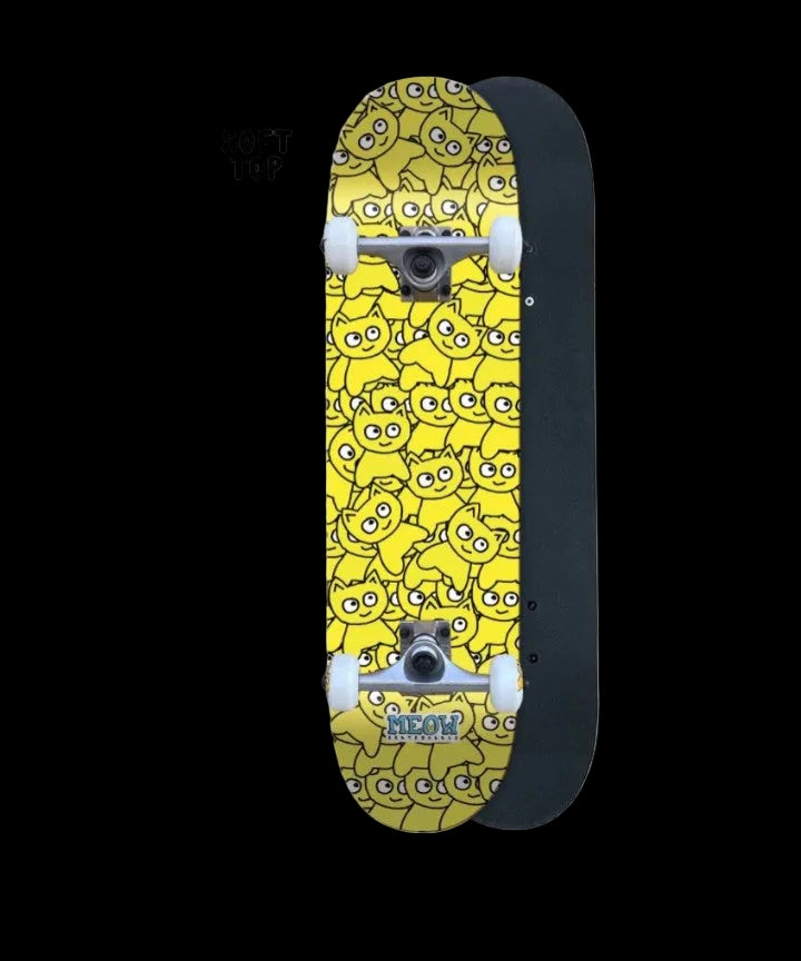 Meow Sticker Pile CMYK Yellow Soft Top Complete Skateboard 6.75"