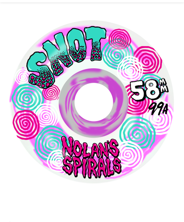 Snot Wheel Co "Nolan's Spirals" Wide Boys Pink/White Swirl Skate Wheels 58mm 99a