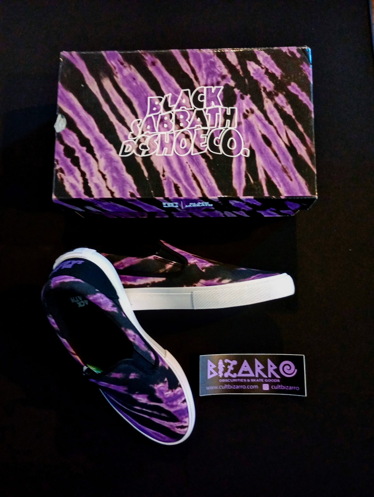 DC x Black Sabbath limited edition (2020) Black/Purple Tie dye Slip On Manny skate/thrash shoes sz 10