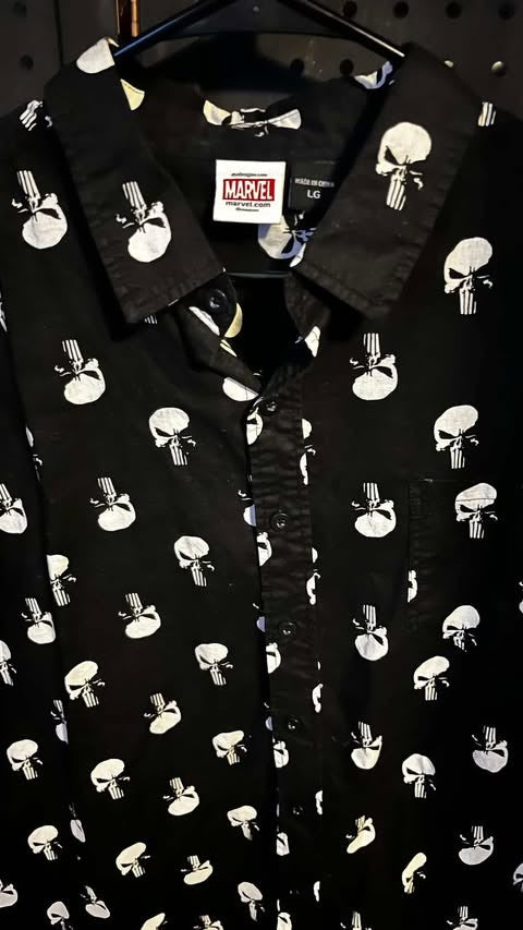 Marvel Punisher Repeater Skull Dress Shirt Black Men's L