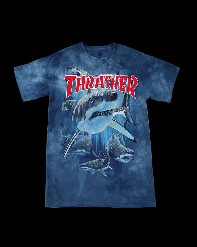 Thrasher x The Mountain Shark Hand Dyed Blue Skate Shirt
