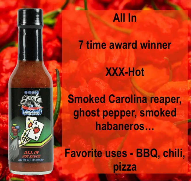 Rising Smoke - All In Hot Sauce. 5oz bottle
