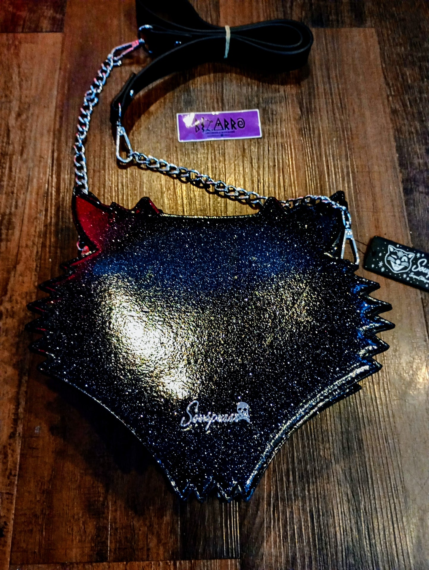 Sourpuss Laughing Black Cat Sparkle Handbag/Purse