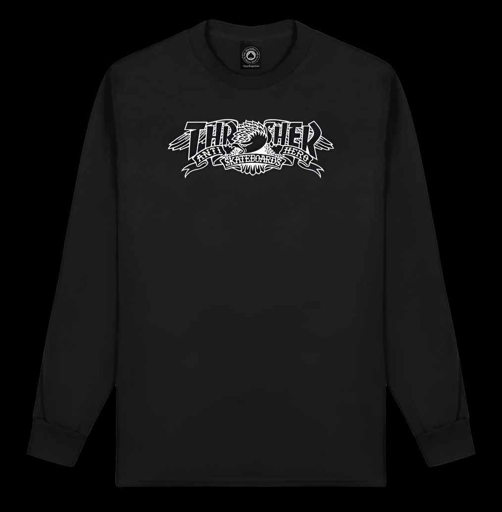 Thrasher x Anti-Hero Skateboards Mag Banner Black Long Sleeve Shirt