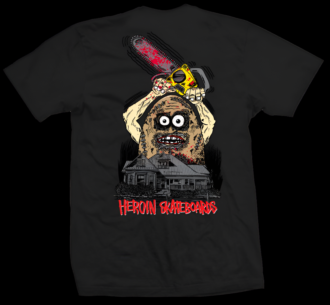 Heroin Skateboards Teggxas Chainsaw Massacre Black Shirt *Ltd Run