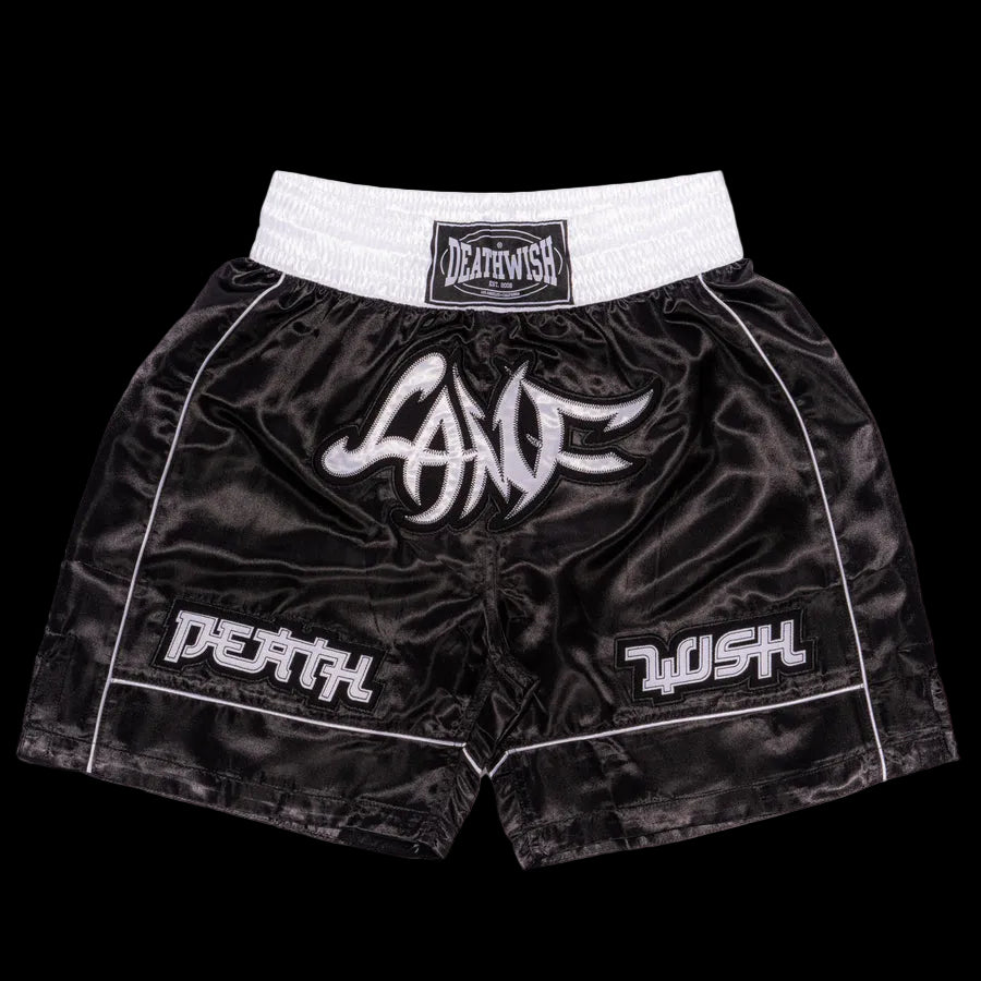 Deathwish Skateboards "LAMF" Muay Thai Boxing Black Satin Shorts