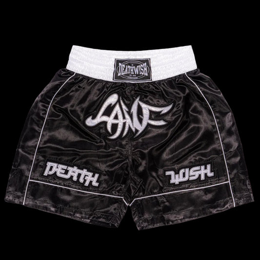 Deathwish Skateboards "LAMF" Muay Thai Boxing Black Satin Shorts