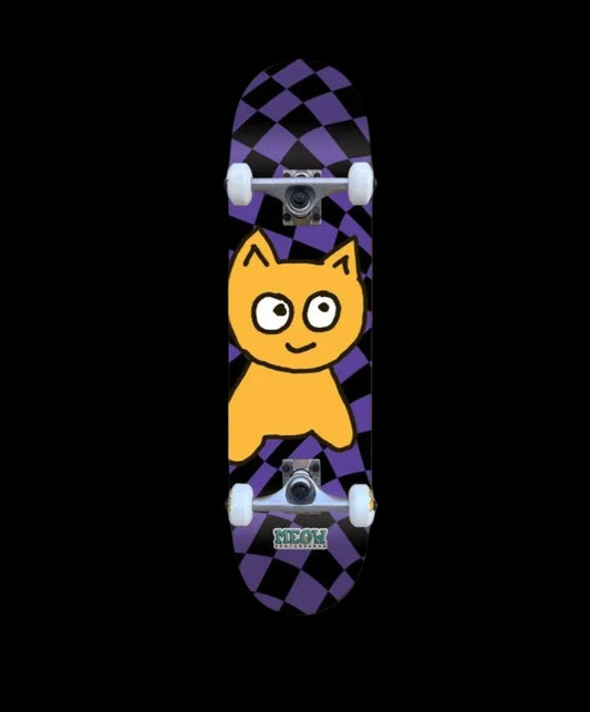 Meow Big Cat Checker Twist Purple/Black Complete Skateboard 8.25"