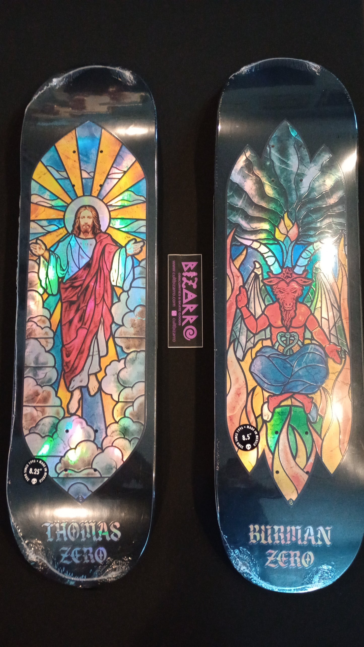 Zero Skateboards Stained Glass Series Jesus & Devil (Baphomet) Set of 2 Skate Decks