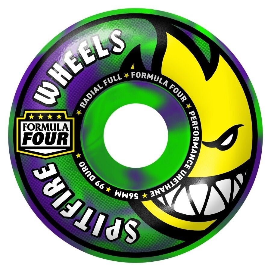 Spitfire Formula Four F4 Radial Full Neon Purple Green Swirl Skate Wheels 56mm 99a