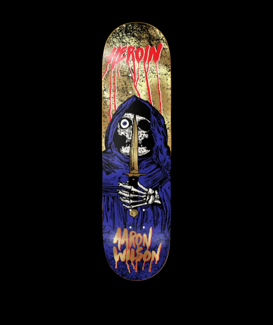 Heroin KO Series 2 "Skull Priest" Gold Foil Horror Themed Wilson Pro Skate Deck 8.5"