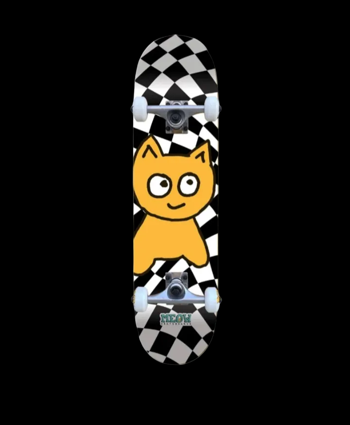 Meow Big Cat Checker Twist Black/White Complete Skateboard 7.75"