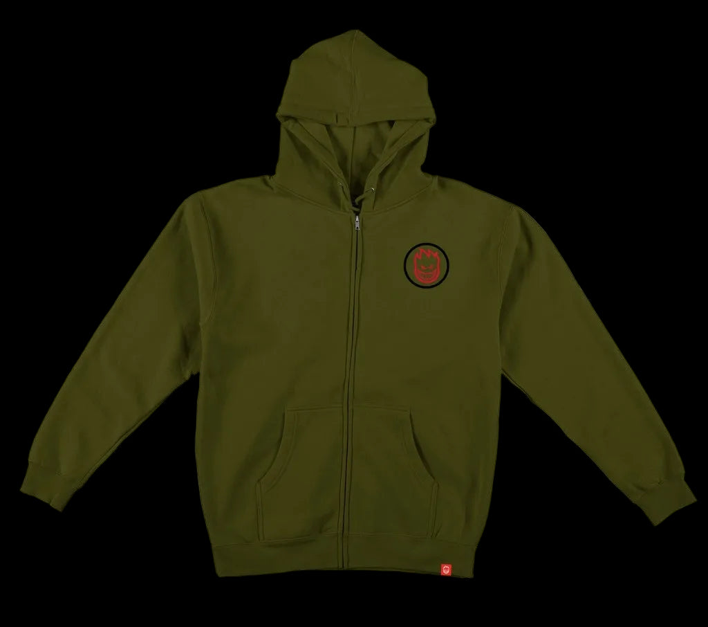 Spitfire The End Classic Swirl Overlay Army Green Zip-up Skate Hoodie