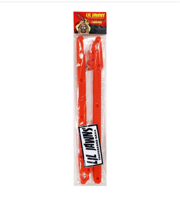 Lil Jawns x Heroin Skateboards "Chainsaws" Teggsas Chainsaw Massacre Orange Premium Rails