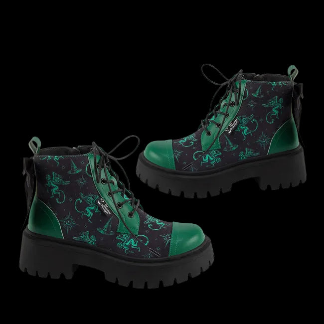 Hot Chocolate Design "Emerald Witch" Green/Black Women's Boots