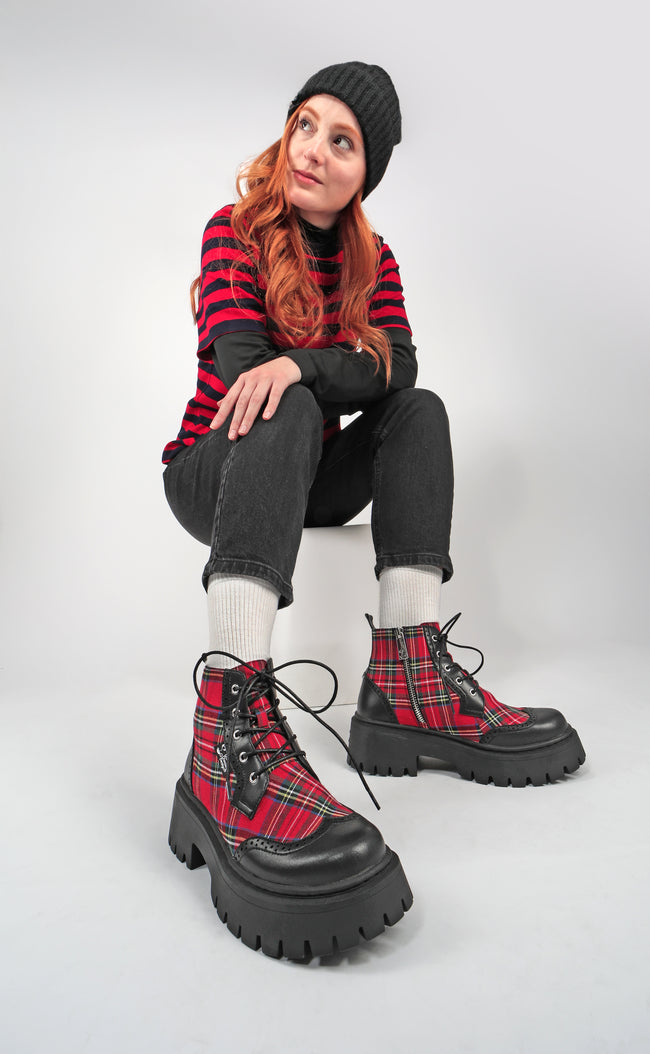 Hot Chocolate Design "Red Tartan" Red/Black Women's Boots