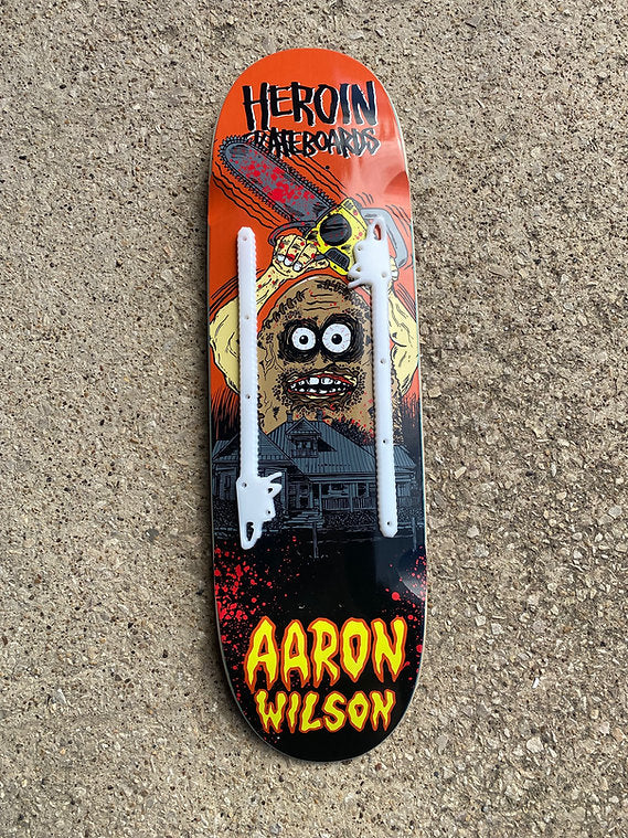 Lil Jawns x Heroin Skateboards "Chainsaws" Teggsas Chainsaw Massacre White Premium Rails