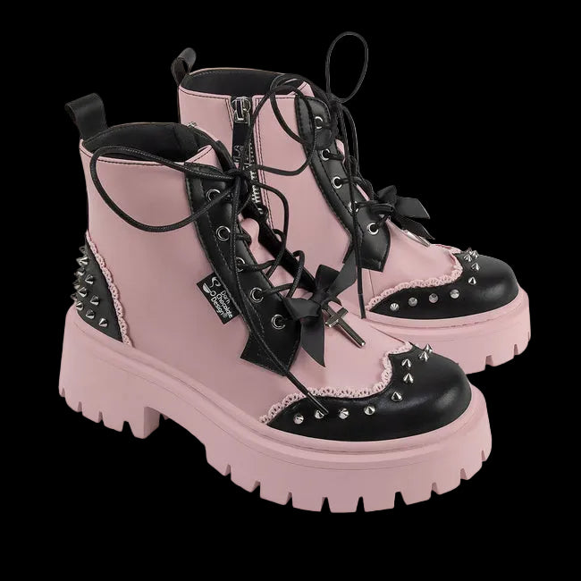 Hot Chocolate Design (Dark Chocolate) "Dolly Revolt" Pink/Black Women's Boots