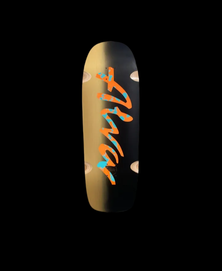 Alva Double Diamond "Pool Crusher" Gold/Black/Orange Aqua Splatter Shaped Wheel Wells Skate Deck 11"