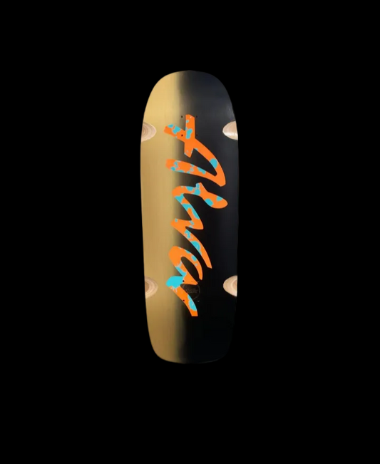 Alva Double Diamond "Pool Crusher" Gold/Black/Orange Aqua Splatter Shaped Wheel Wells Skate Deck 11"