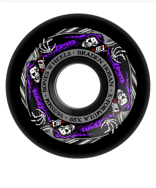 Bones X-Formula "Reaper" V6 Widecuts Braden Hoban Black Pro Debut Skate Wheels Multi Sizes
