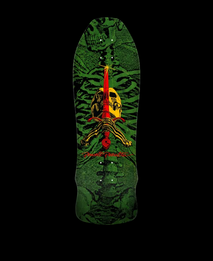 Powell Peralta "Skull & Sword" Green Veneer Geegah Pro Shaped Skate Deck 9.75"