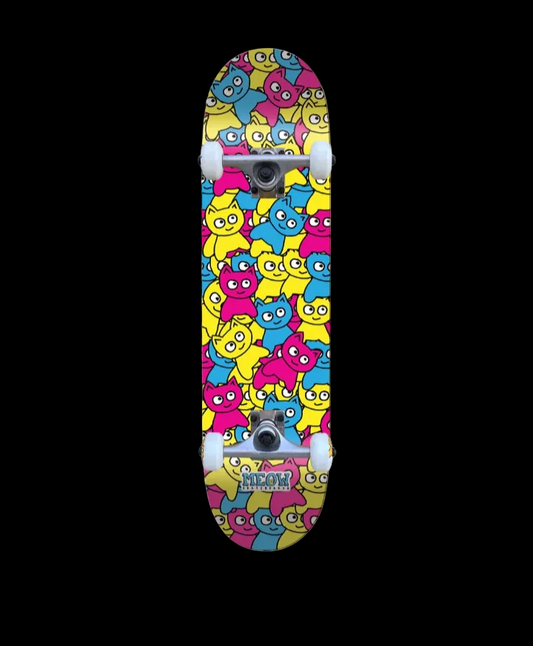 Meow Sticker Pile Multi Cat CMYK Complete Skateboard 7.75"