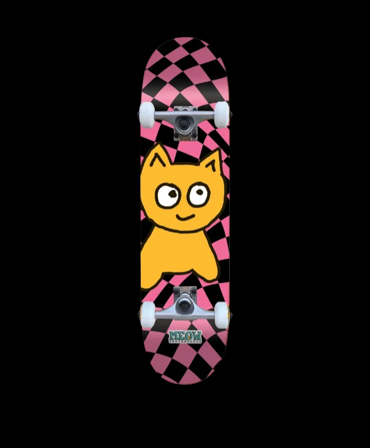 Meow Big Cat Checker Twist Pink Soft Top Complete Skateboard 6.5"