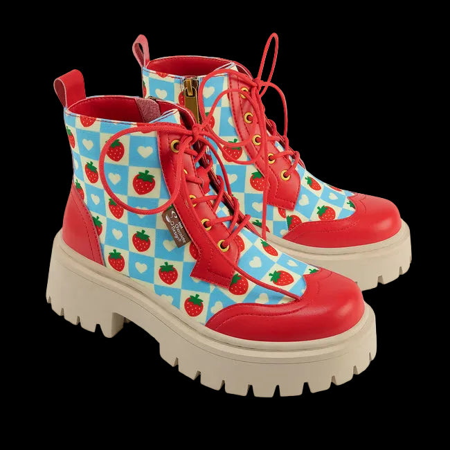 Hot Chocolate Design "Creamy Berry" Red/Baby Blue/Tan Women's Boots