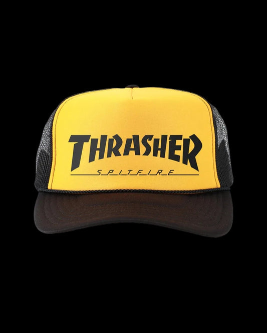 Thrasher x Spitfire "Magazine Logo" Black/Yellow Snapback Trucker Hat