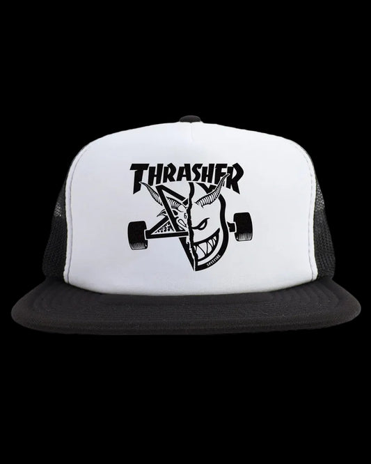 Thrasher x Spitfire "Thrash & Burn" Black/White Snapback Trucker Hat