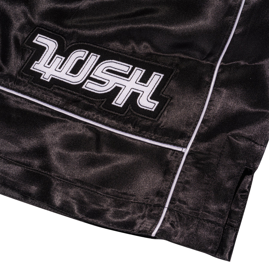 Deathwish Skateboards "LAMF" Muay Thai Boxing Black Satin Shorts