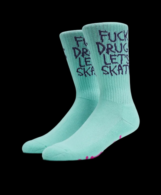 Heroin "Fuck Drugs Let's Skate" Teal Blue Socks