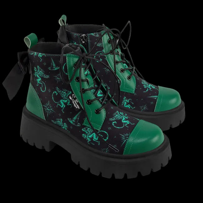 Hot Chocolate Design "Emerald Witch" Green/Black Women's Boots