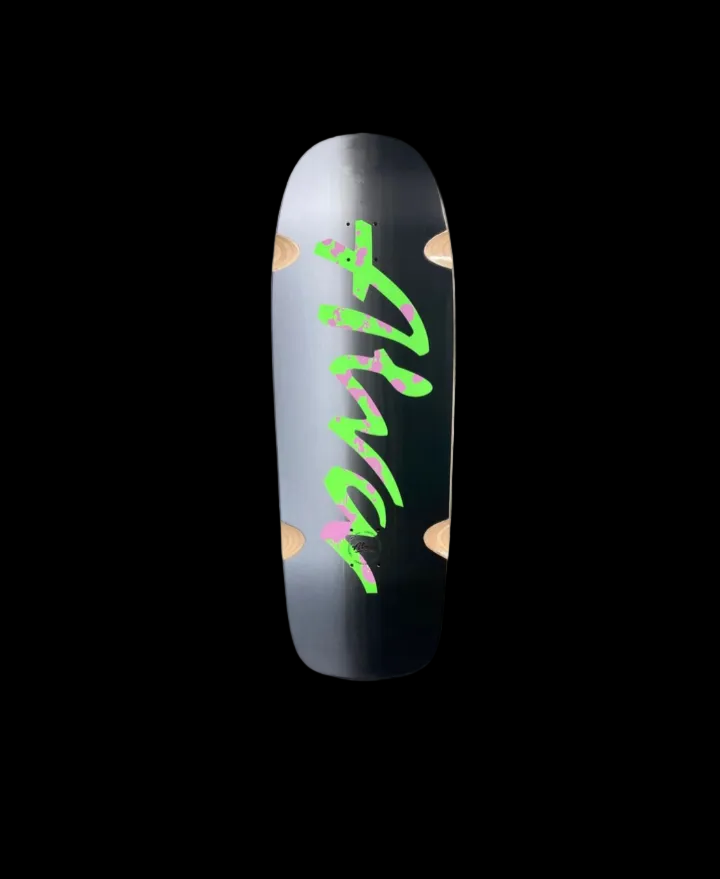 Alva "Double Diamond" Pool Crusher Silver/Black/Green Pink Splatter Shaped Wheel Wells Skate Deck 11"