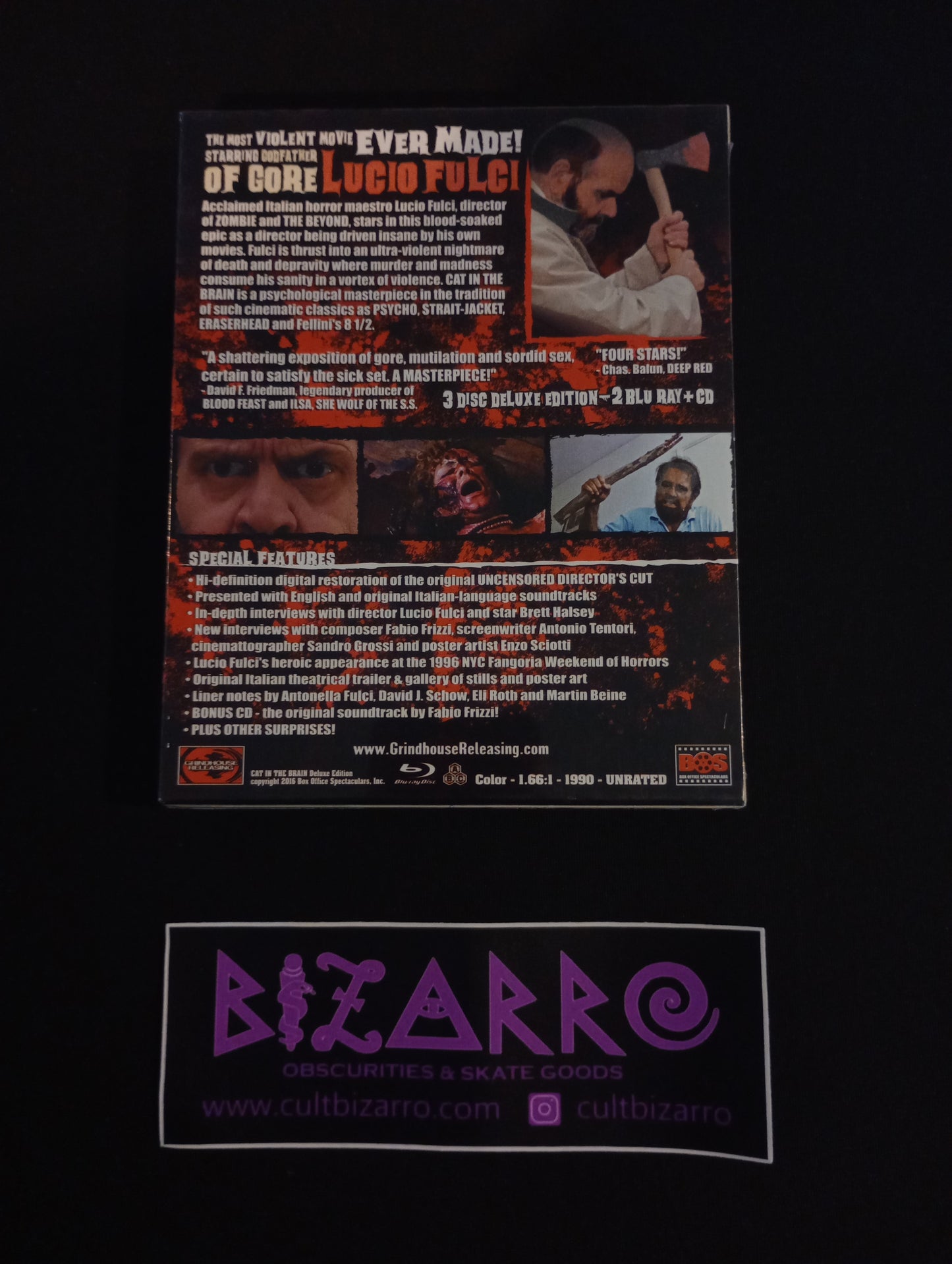 Grindhouse Releasing : Lucio Fulci's Cat in the Brain Deluxe 3 Disc Blu Ray set w/ Glow in the Dark Slipcover