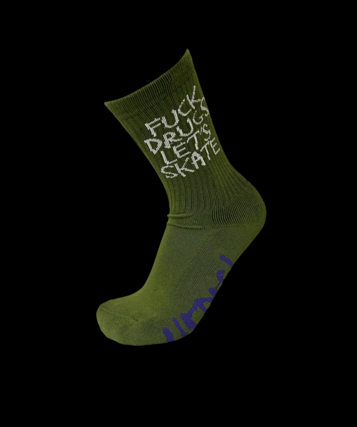 Heroin "Fuck Drugs Let's Skate" Olive Green Socks