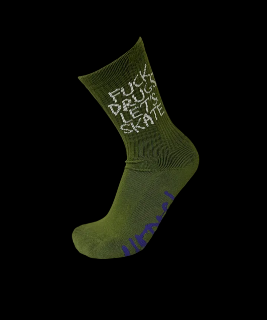 Heroin "Fuck Drugs Let's Skate" Olive Green Socks