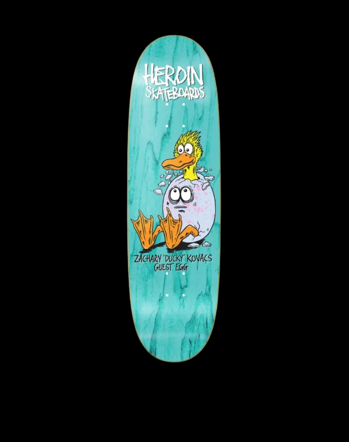 Heroin "Ducky" Guest Egg Shaped Kovacs Pro Skate Deck 9.125"