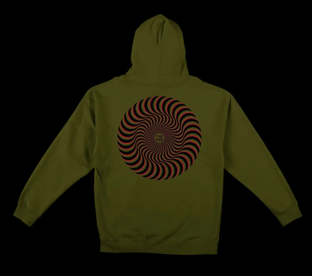 Spitfire The End Classic Swirl Overlay Army Green Zip-up Skate Hoodie
