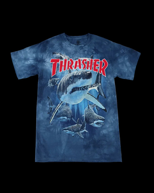 Thrasher x The Mountain Shark Hand Dyed Blue Skate Shirt