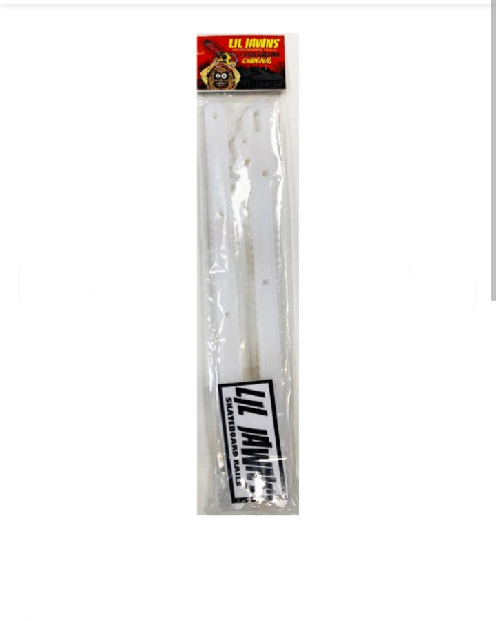 Lil Jawns x Heroin Skateboards "Chainsaws" Teggsas Chainsaw Massacre White Premium Rails