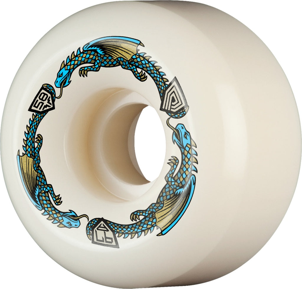 Powell Peralta Dragon Formula Ratbones II White/Blue Radial Narrow Patch Andy Anderson Pro Skateboard Wheels 58mm 97a