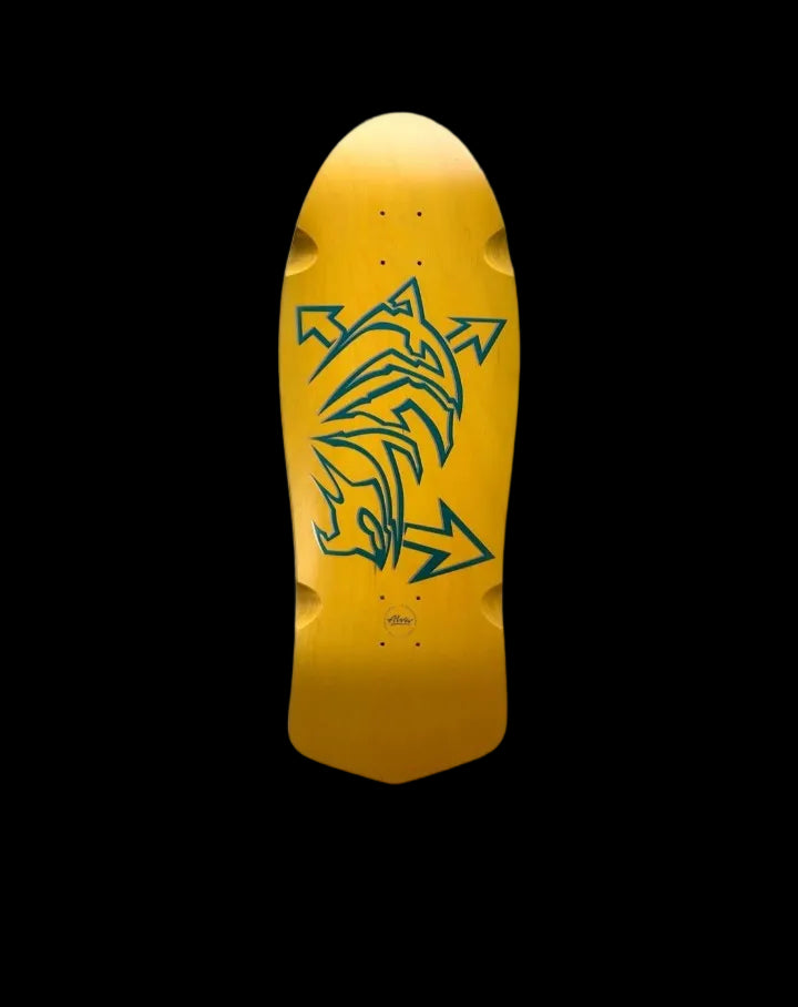Alva "Dolphin" Yellow/Silver/Teal Shaped Wheel Wells Skate Deck 11.125"