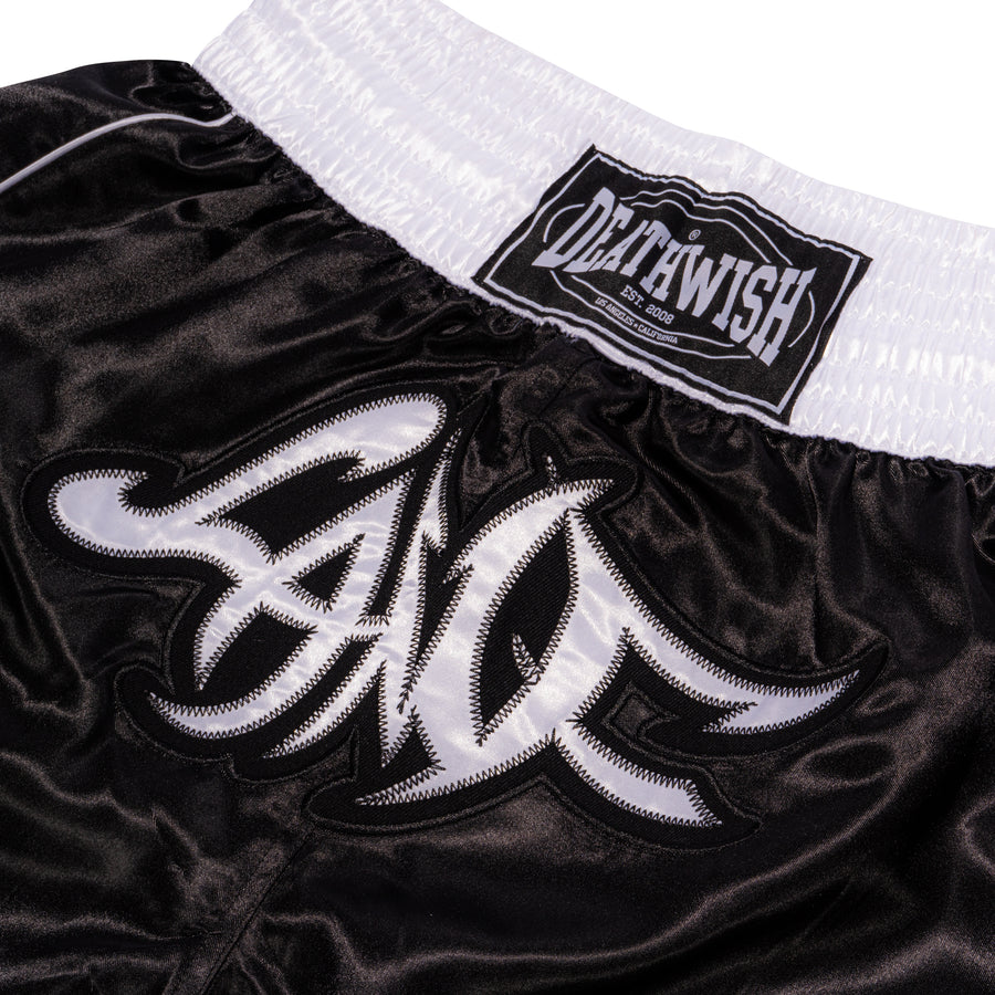 Deathwish Skateboards "LAMF" Muay Thai Boxing Black Satin Shorts