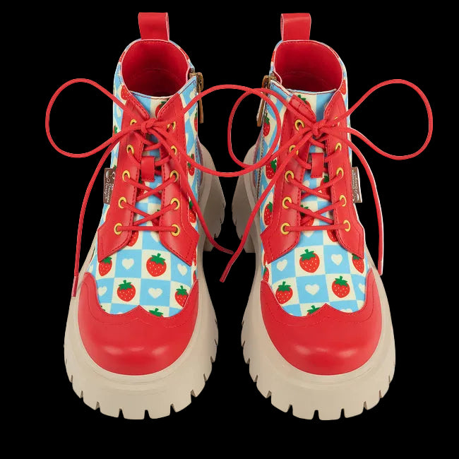 Hot Chocolate Design "Creamy Berry" Red/Baby Blue/Tan Women's Boots
