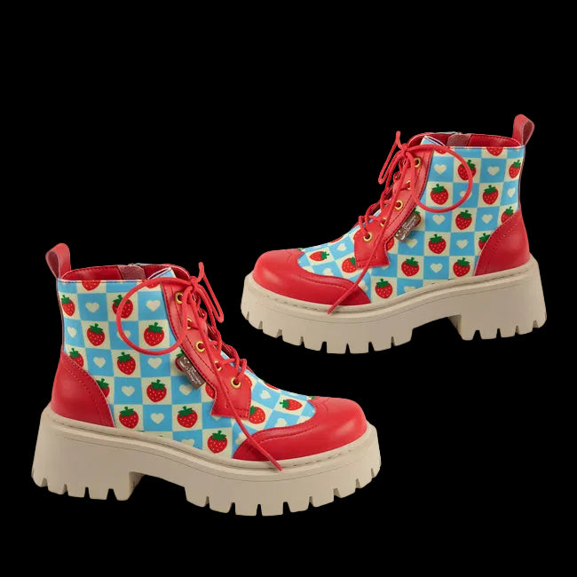 Hot Chocolate Design "Creamy Berry" Red/Baby Blue/Tan Women's Boots