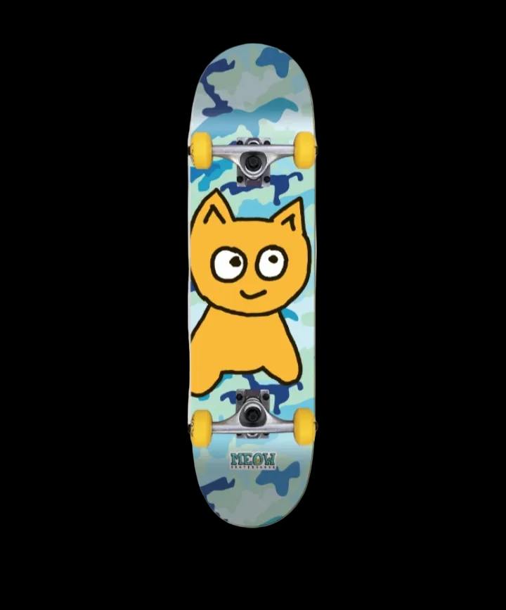 Meow Big Cat Blue Camo Complete Skateboard 8"
