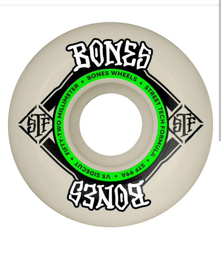 Bones STF V5 Street Sidecut White Skateboard Wheels 99a